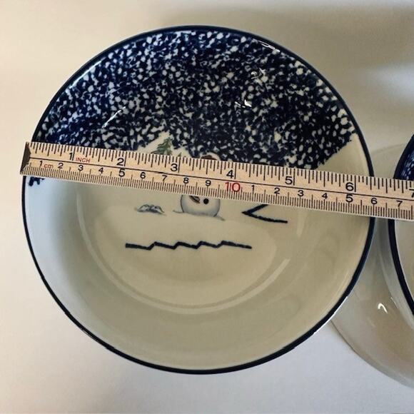 Thomson Snowman, Soup/Cereal Bowl set of 3, Blue Speckles, Snowman/Center - Picture 7 of 11